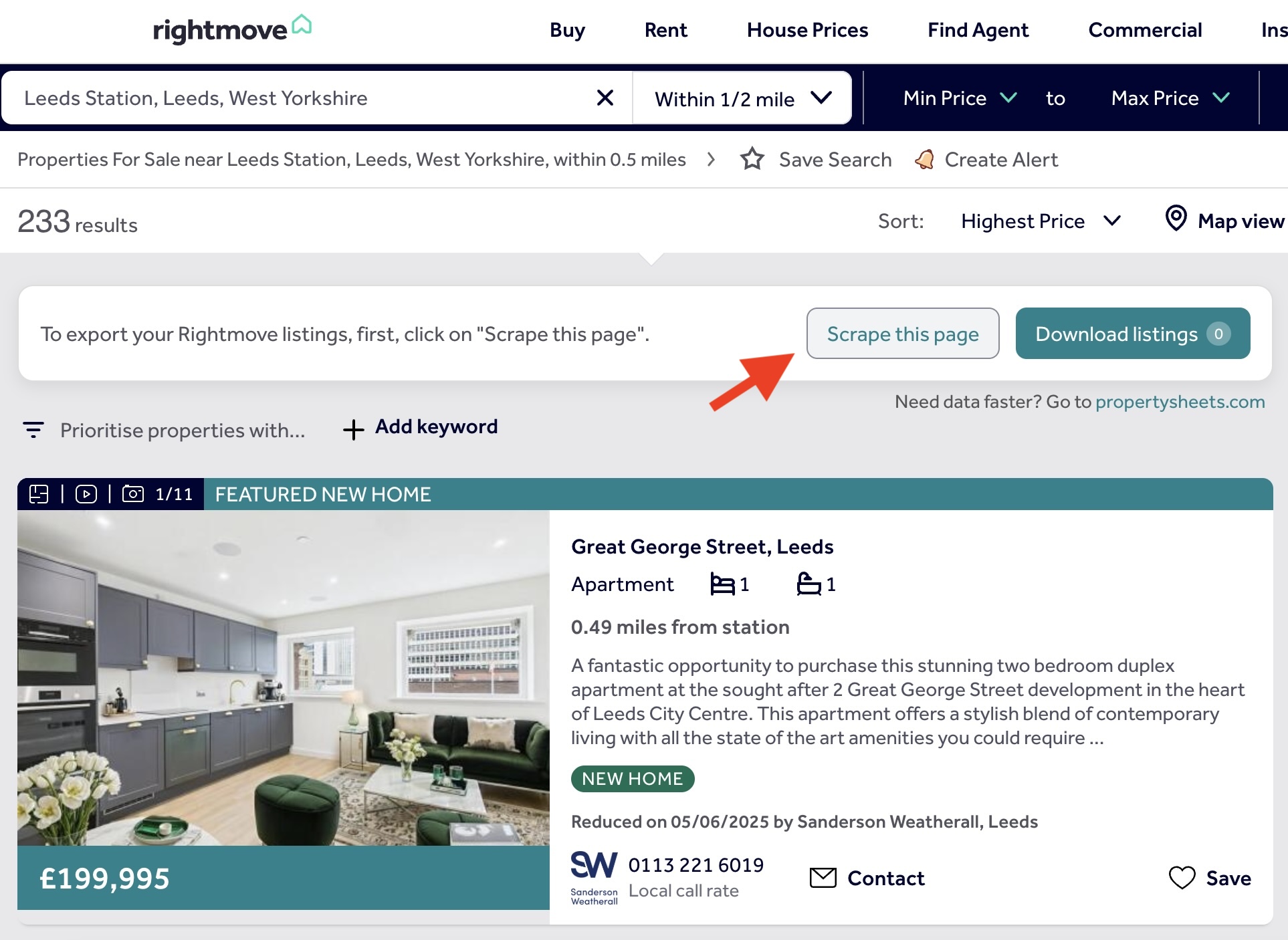 Click Scrape this page