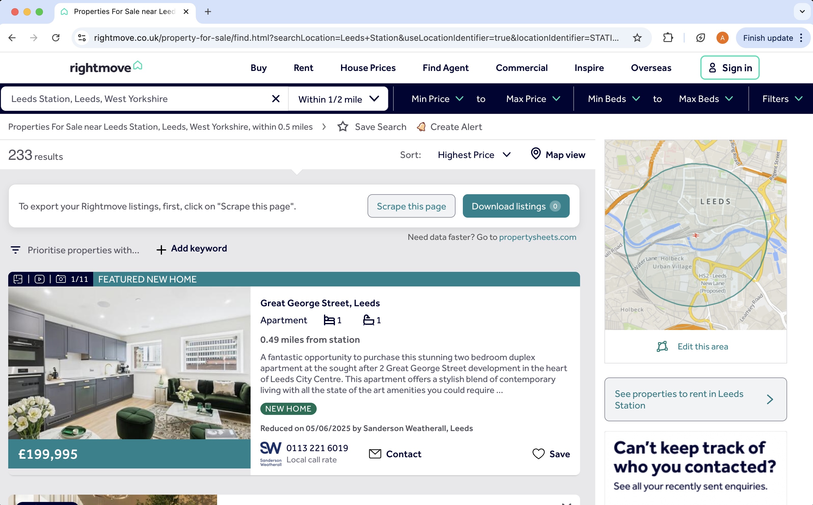 Search area on Rightmove